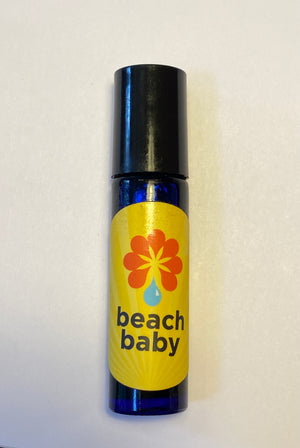 Cobalt blue rollerball filled with Beach Baby aromatherapy blend.