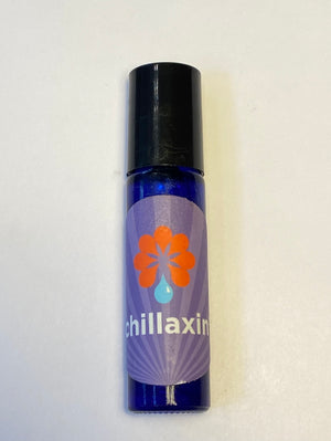 Cobalt blue rollerball filled with Chillaxin' aromatherapy blend.
