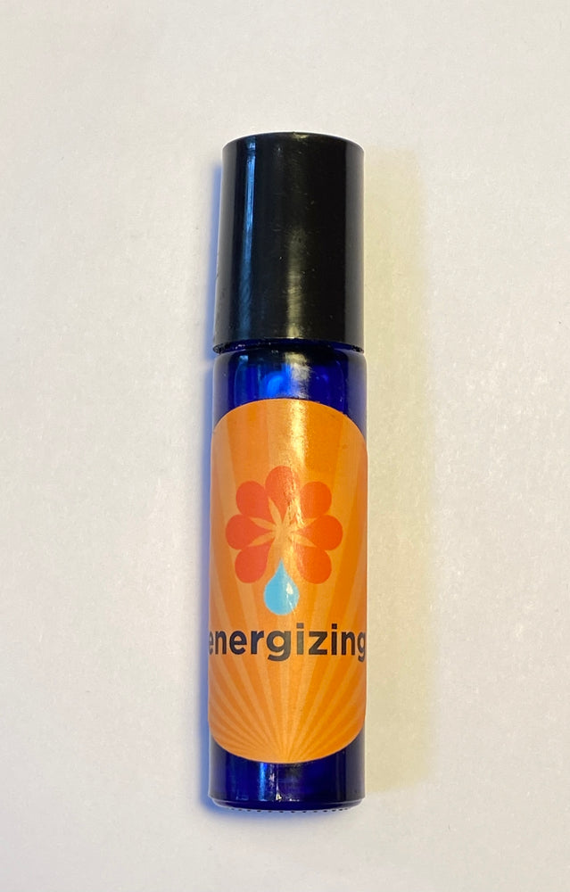Cobalt blue rollerball filled with Energizing aromatherapy blend.